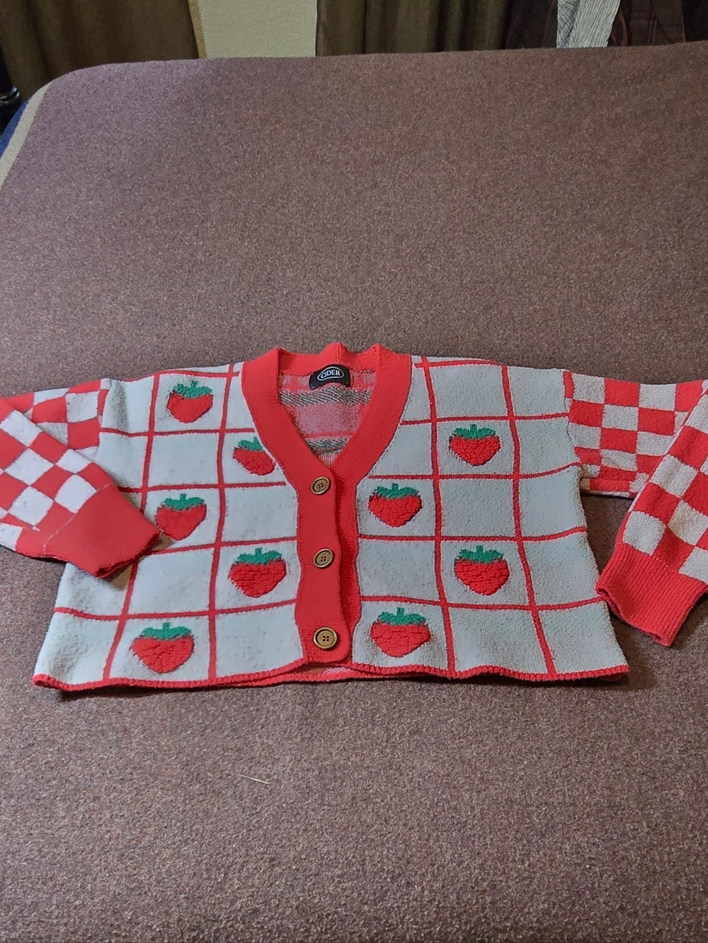 Cider Strawberry Cropped Cardigan In Size Large Care Tag Missing Knit